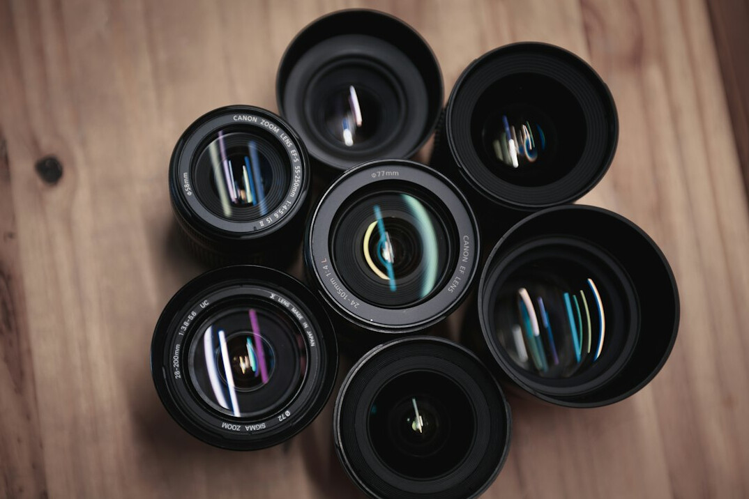 Close-up of a professional camera lens
